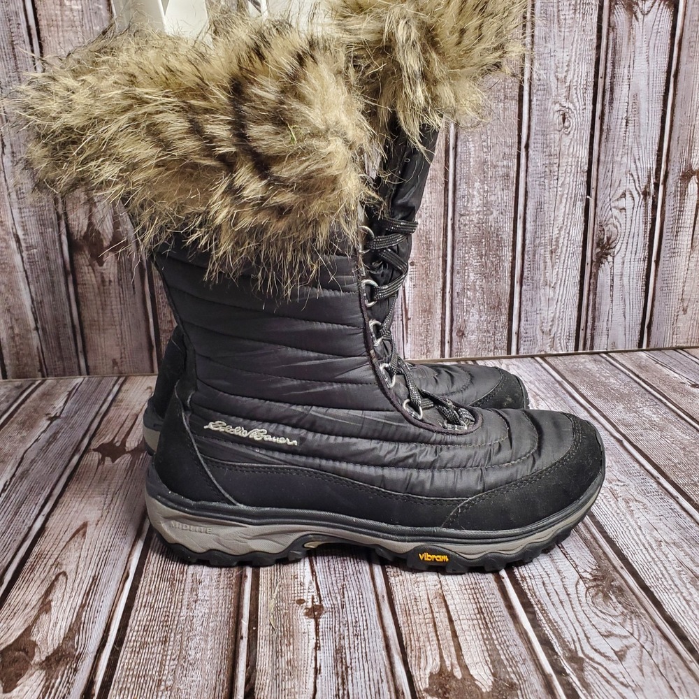 Women's Eddie Bauer Snow Boots Black Waterproof Vibram Sole High Top Size 8 - Picture 3 of 11